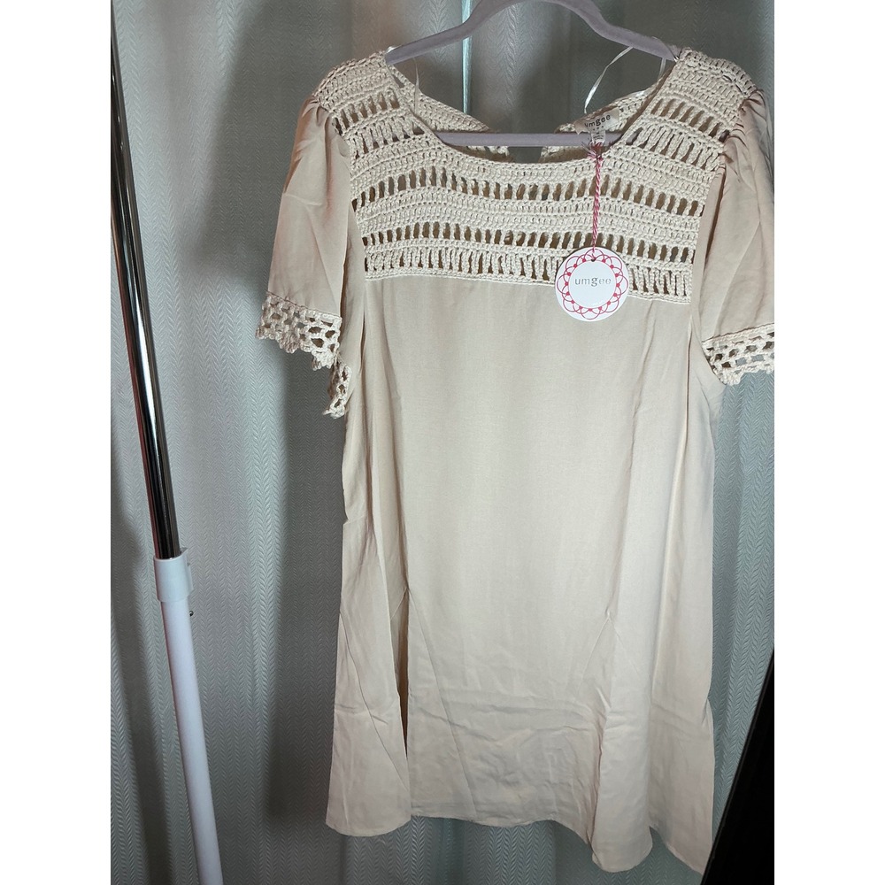 Umgee USA Cream Crochet Detail Babydoll Dress Medium Med Boho Cute